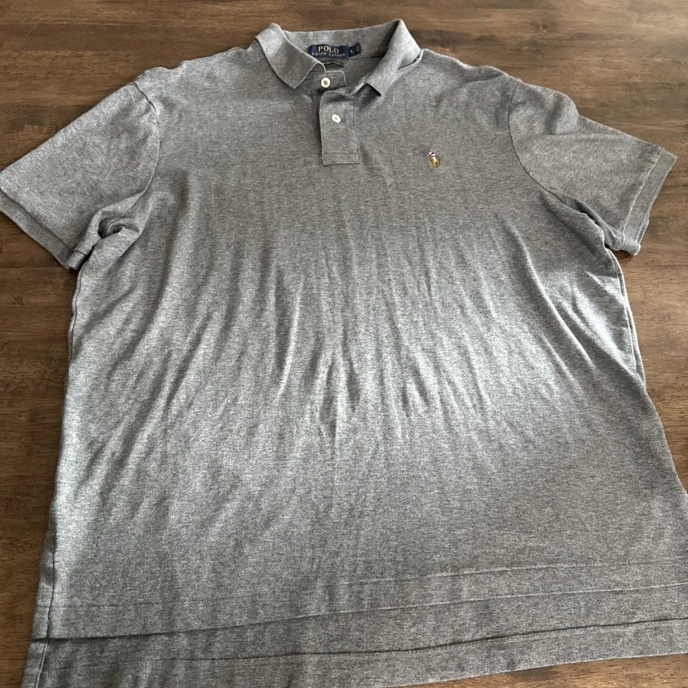 POLO RALPH LAUREN Mens Pima Soft Touch Polo Shirt Size Large Gray Short Sleeve